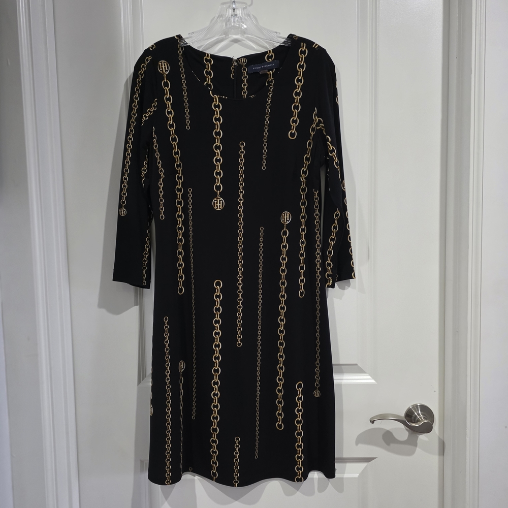 Tommy Hilfiger Black Dress with Gold Chain Pattern